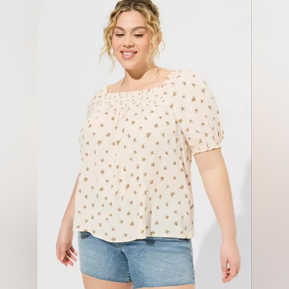 Floral Washable Gauze Smocked Yoke Top